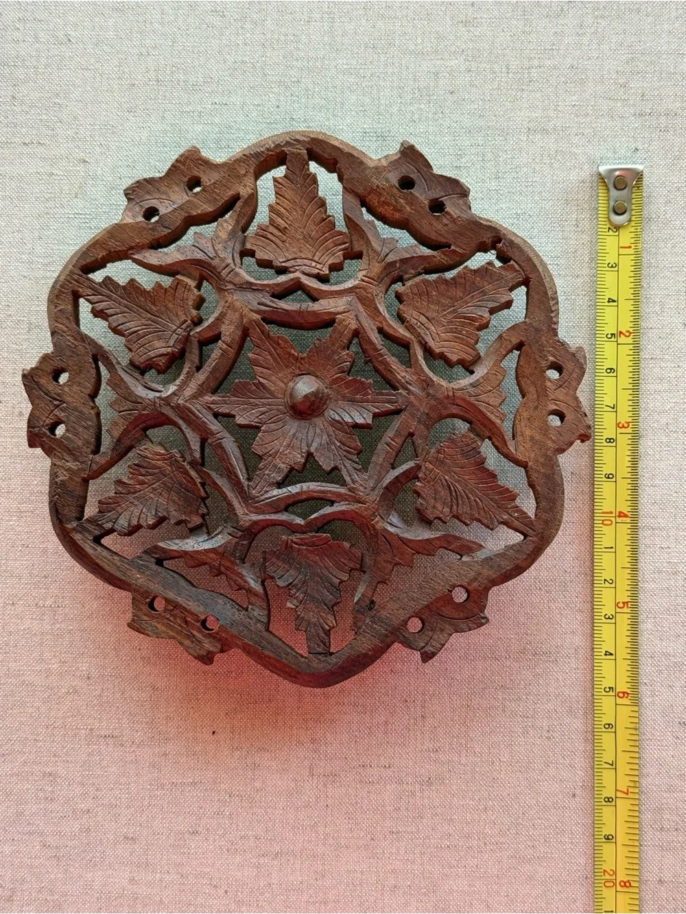 CARVED WOOD FLORAL TRIVET